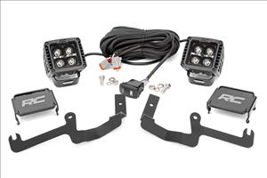 LED Light Kit Ditch Mount 2 Inch Black Pair White DRL Chevy Silverado 1500 (19-26) Rough Country