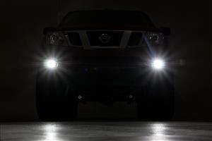 LED Light Kit Fog Mount 2 Inch Black Pair Spot Nissan Frontier (05-20) Rough Country
