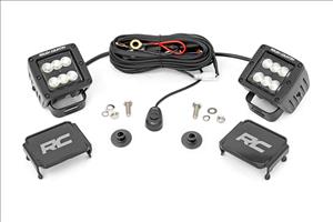 LED Light Kit Ditch Mount 2 Inch Black Pair Flood Pattern Ford Bronco (21-25) Rough Country