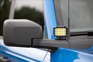 LED Light Kit Ditch Mount 2 Inch Black Pair Flood Pattern Ford Bronco (21-25) Rough Country