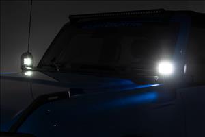 LED Light Kit Ditch Mount 2 Inch Black Pair White DRL Ford Bronco (21-25) Rough Country