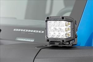 LED Light Kit Ditch Mount 2 Inch Black Pair White DRL Ford Bronco (21-25) Rough Country