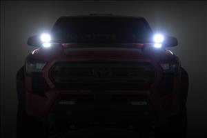 LED Light Kit Ditch Mount 2 Inch Black Pair White DRL Toyota Tacoma (24-26) Rough Country